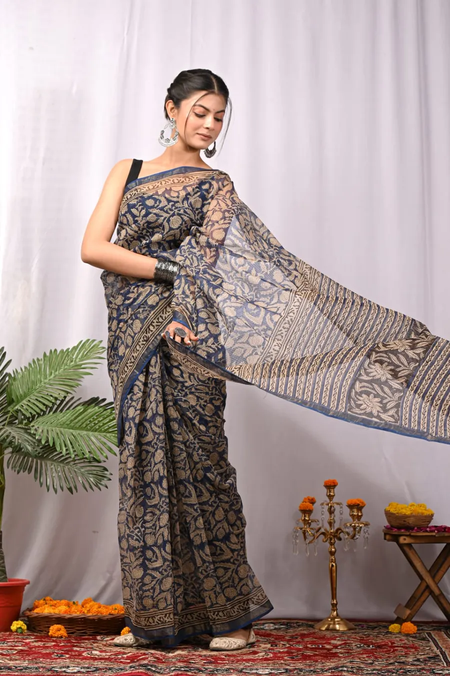 Handcrafted Bagru Print Kota Saree